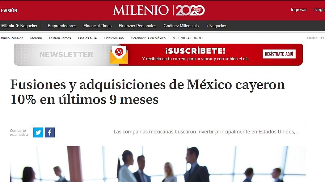 Fusiones y adquisiciones de Mxico cayeron 10% en ltimos 9 meses